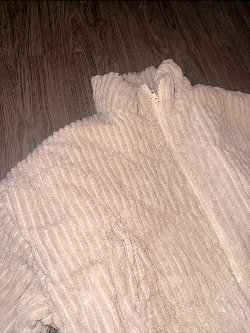 Plush Ribbed Zip-Front Jacket - Cream - Picture 2 of 3